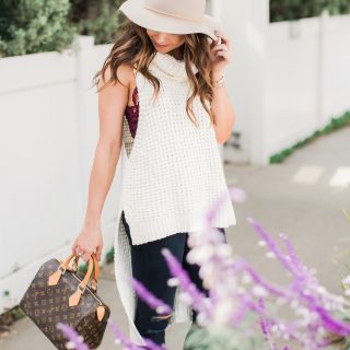 Fall Style - sleeveless turtleneck, distressed denim, tan hat | Maxie Elle - Fall Layering Top by popular Orange County fashion blogger Maxie Elle