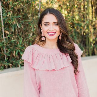 Pink ruffle top and flower earrings