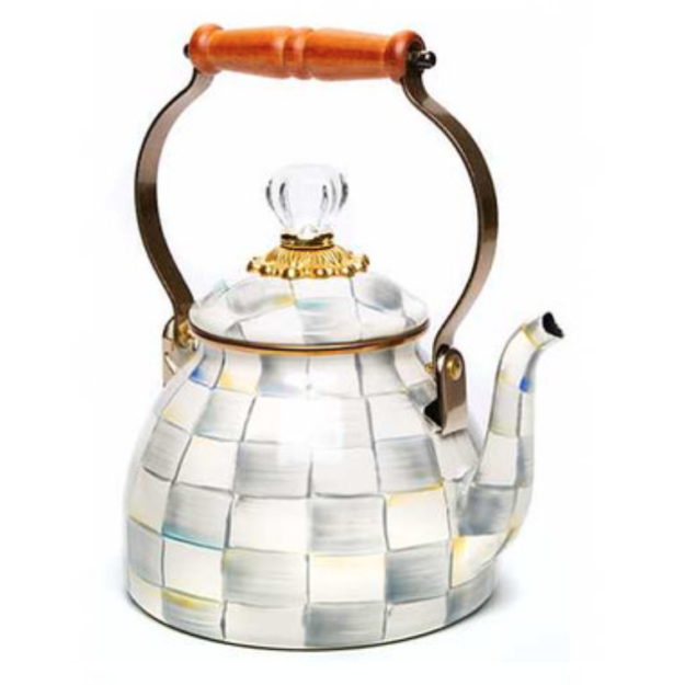 Checkered sterling enamel teapot