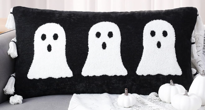 Ghost Throw Pillow with Tassels