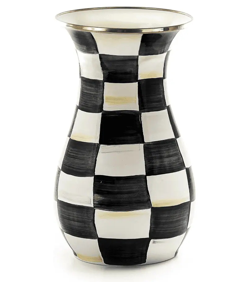 Check Tall Enamel Vase