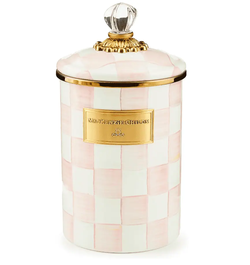 Rosy Check Enamel Canister with lid