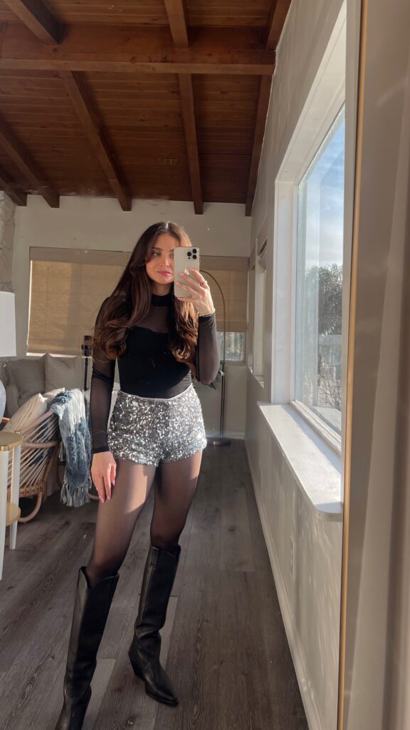 Sequin Shorts Glitter and Glam Country Concert Outfit Ideas