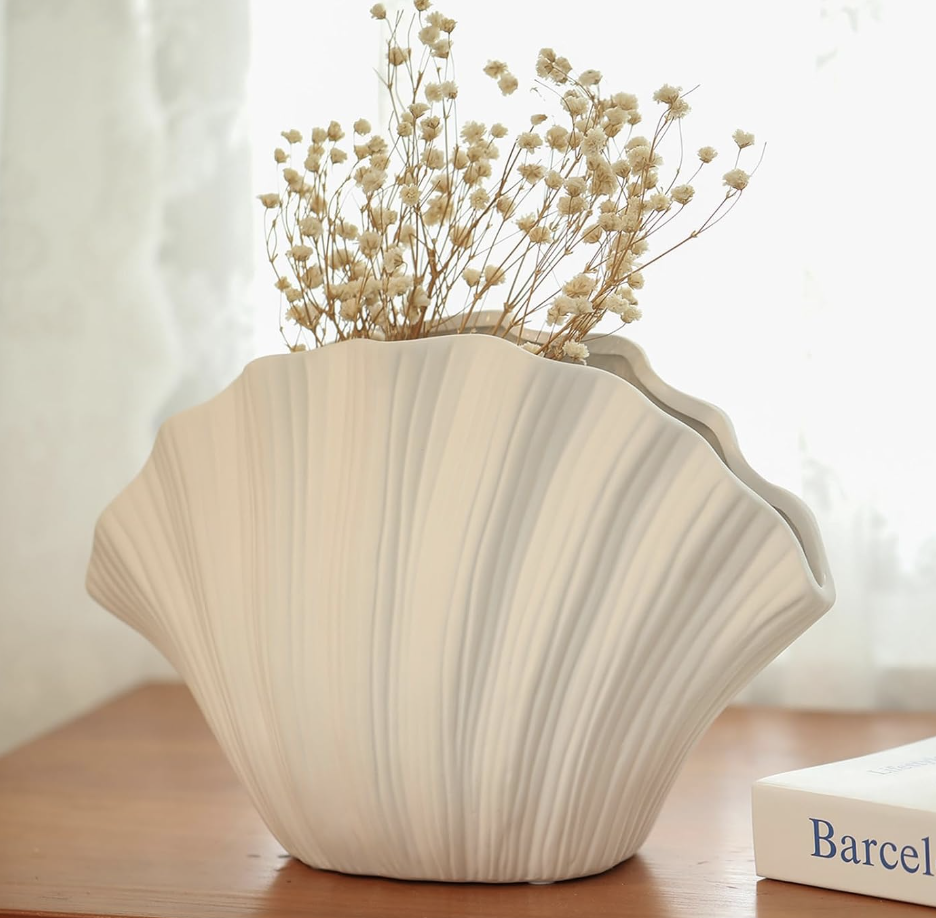 Coastal Shell-Shaped Ceramic Vase