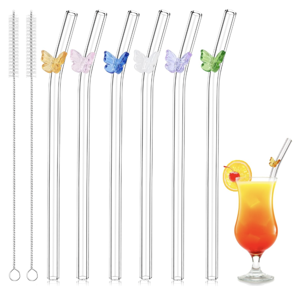 Snowfall Butterfly Glass Straws